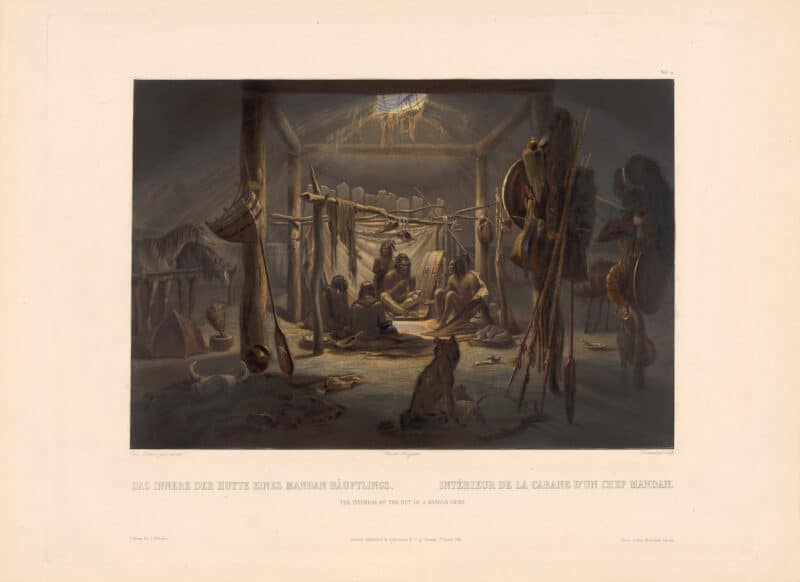 Bodmer Pl. 19, The Interior of the Hut of a Mandan Chief