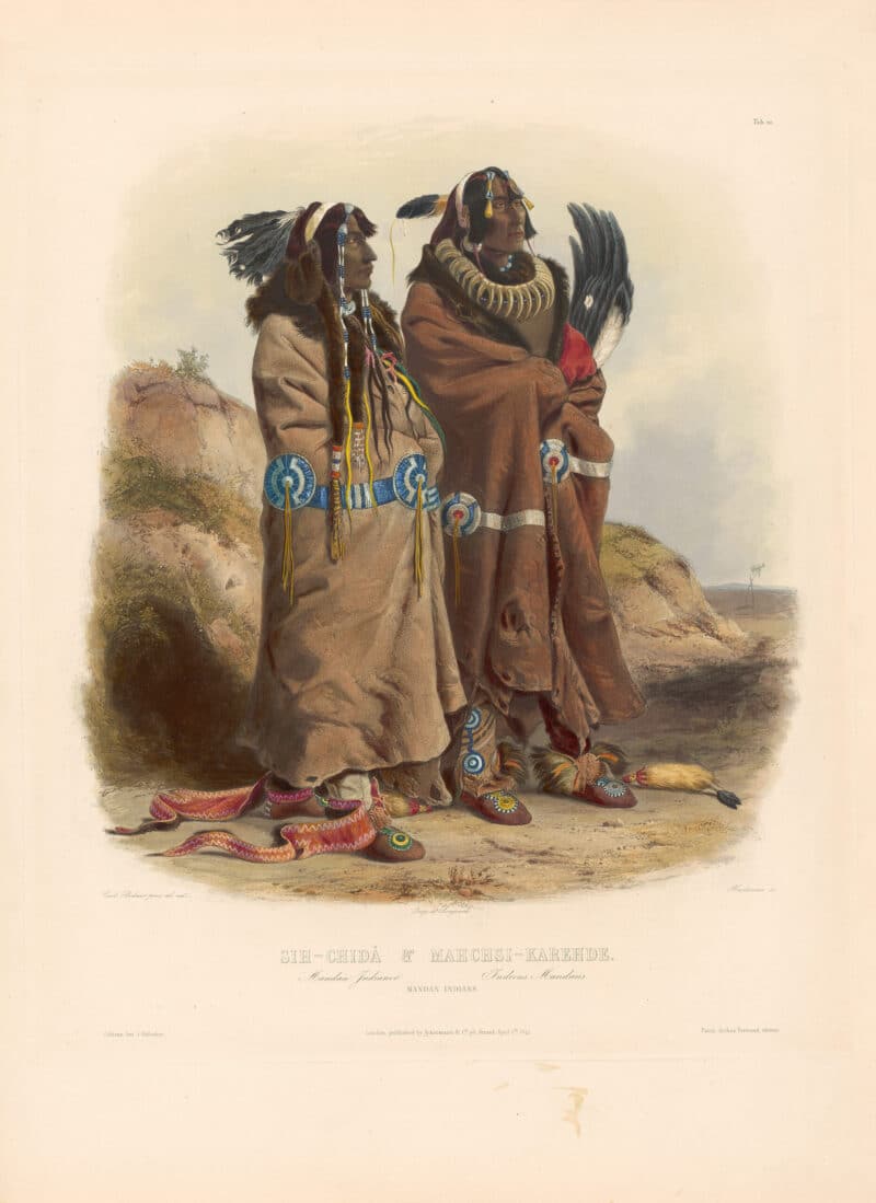 Bodmer Pl. 20, Sih-Chidé & Mahchsi-Karehde, Mandan Indians