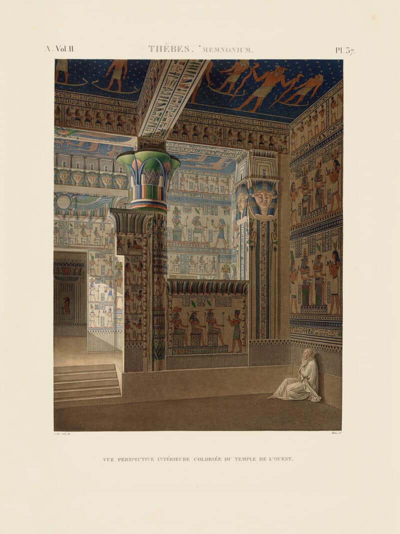 Description de l'égypte (Description of Egypt)  Pl. 37, Colored Interior View in the Temple to the West
