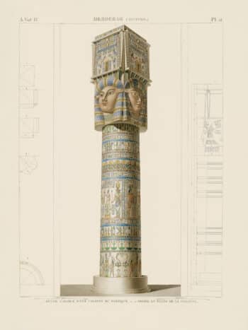 Description de l'égypte (Description of Egypt)  Pl. 12, Colored Detail of a Column of the Portico