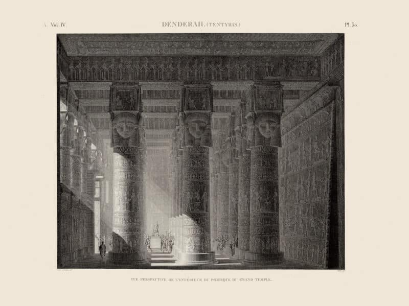 Description de l'égypte (Description of Egypt)  Pl. 30, Interior View of the Portico of the Grand Temple