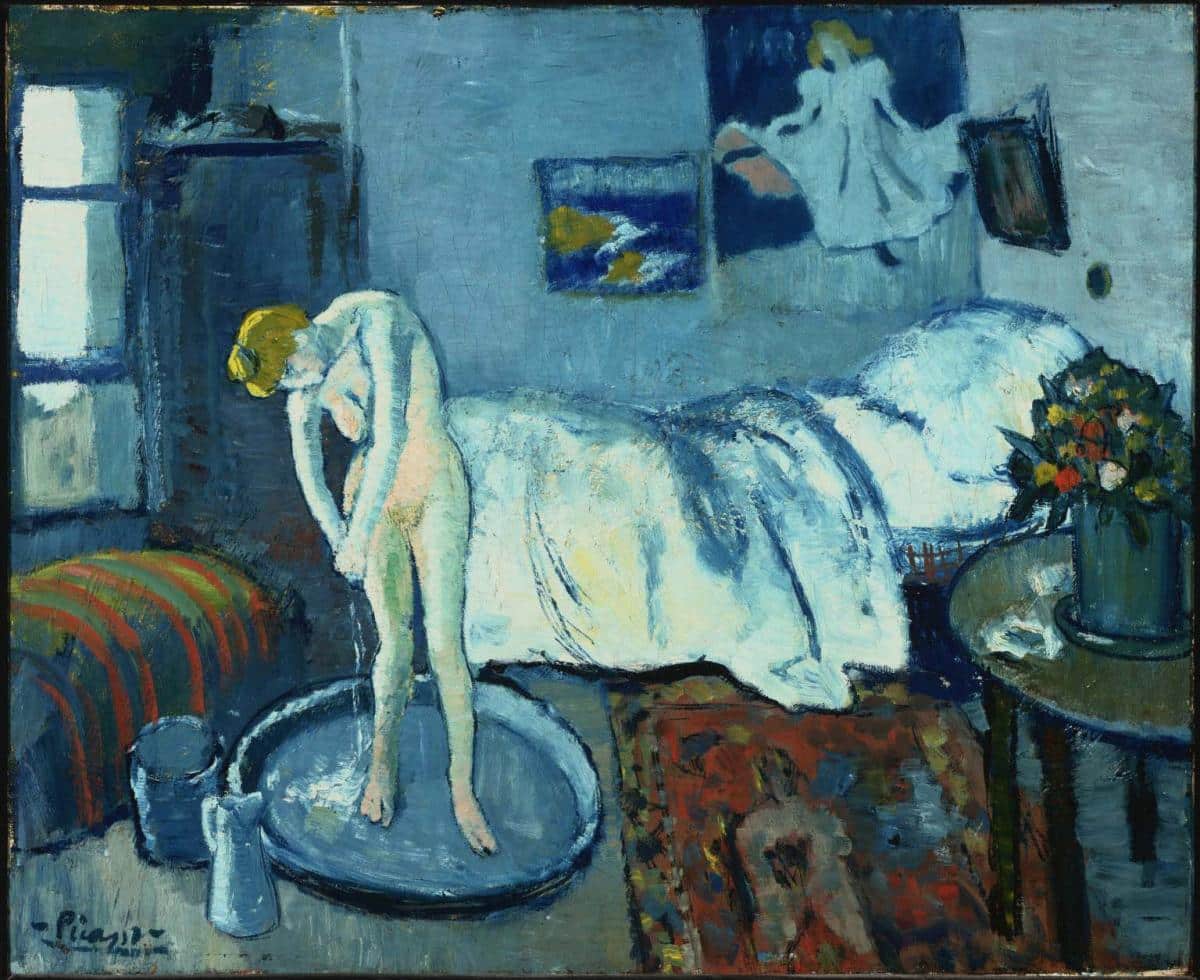 Pablo Picasso’s The Blue Room (1901) features Henri de Toulouse-Lautrec's poster of May Milton