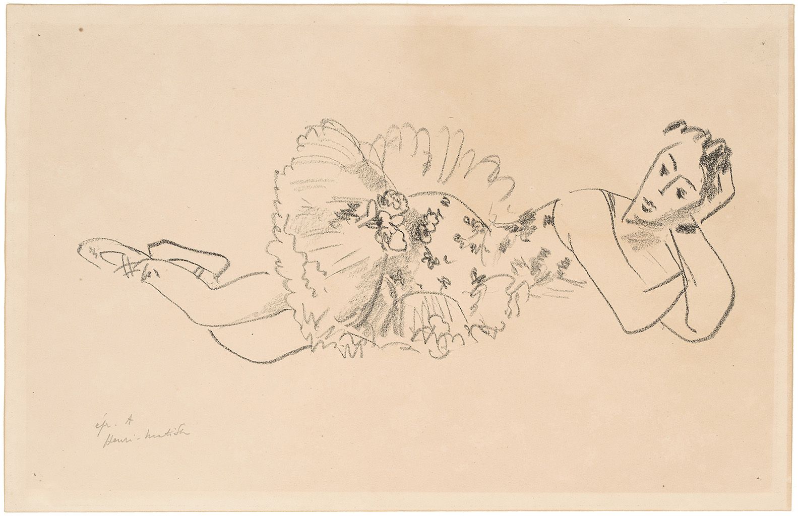 The reverse mat burn on this Matisse lithograph is typical of framed artworks of this age.