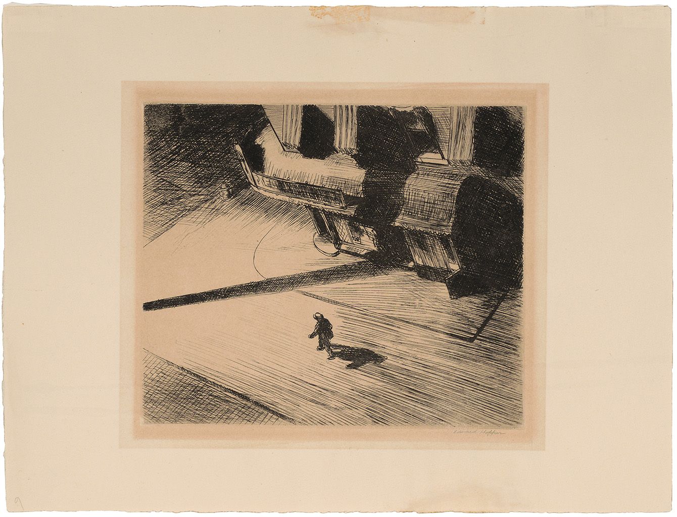 The reverse mat burn on this Edward Hopper etching is a common condition issue for framed prints.