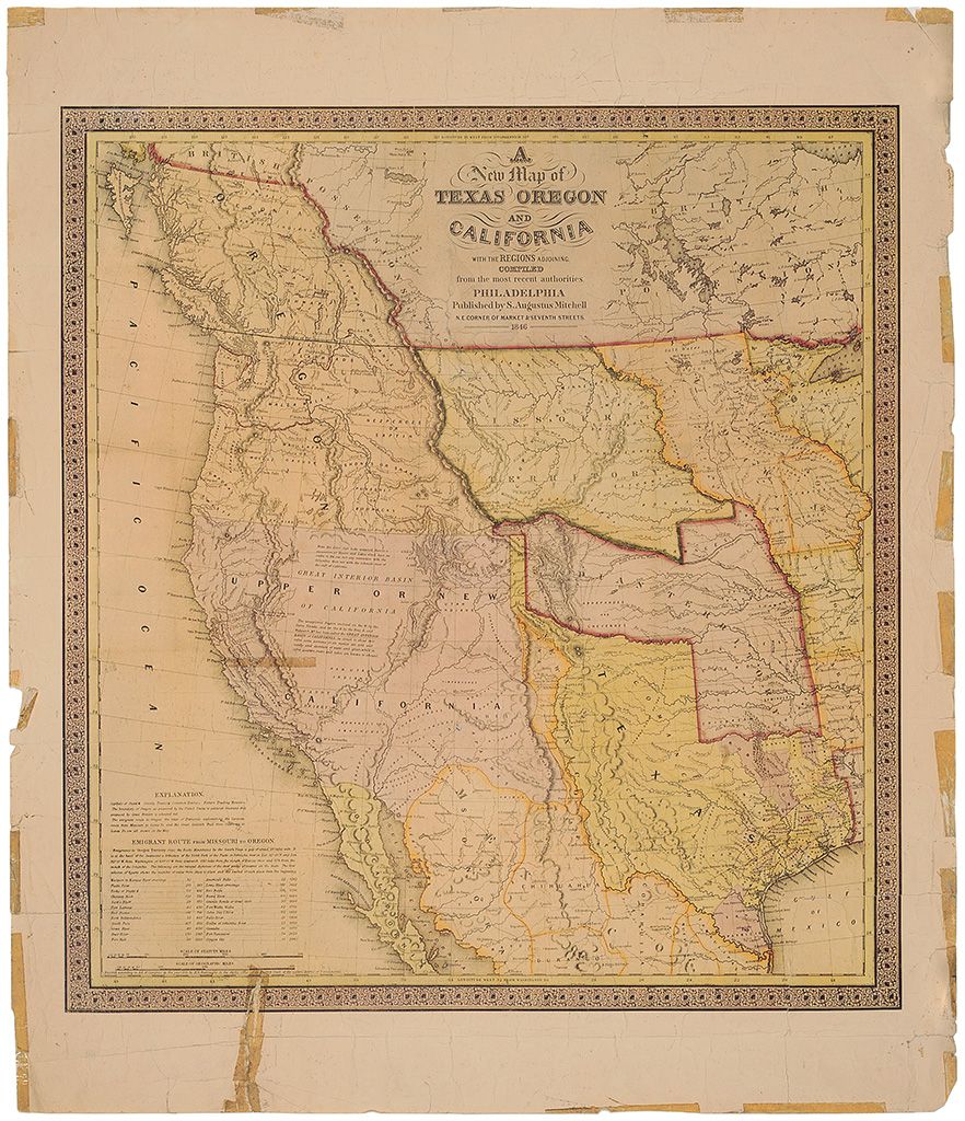 The tears of this hand-colored antique map had been improperly back with pressure-sensitive tape.