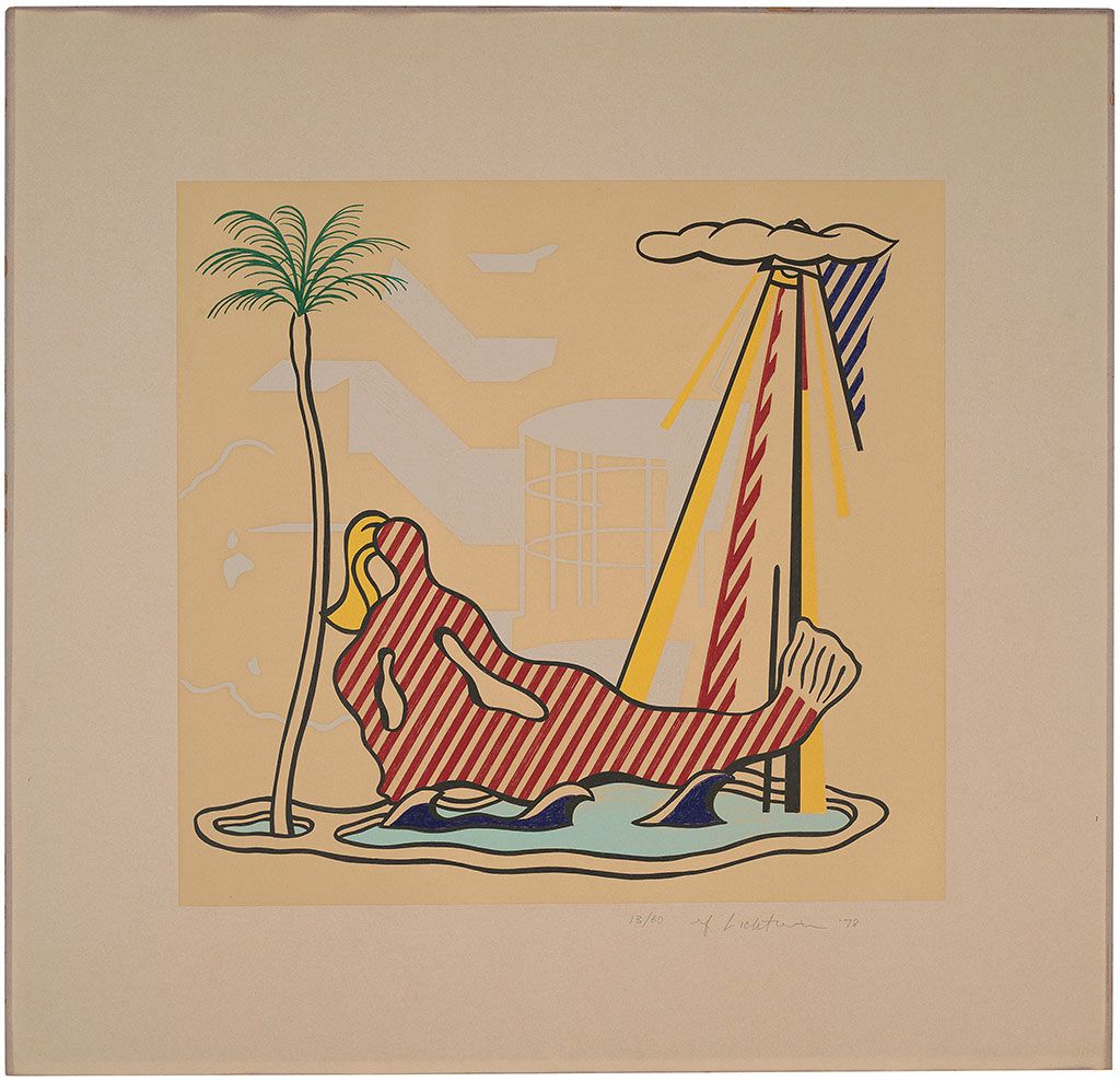 This Lichtenstein color lithograph was severely darkened due to long-term exposure to cardboard and other improper framing methods.